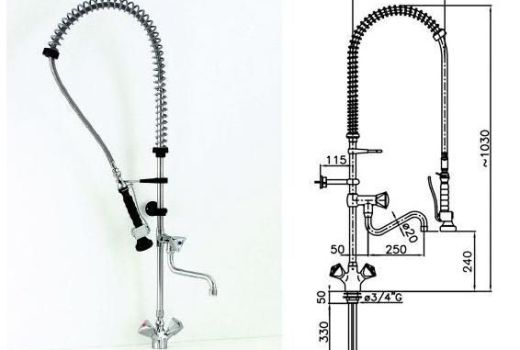 Ipari mosogató előmosó-leverető zuhany kétgombos csapteleppel és kifolyóval