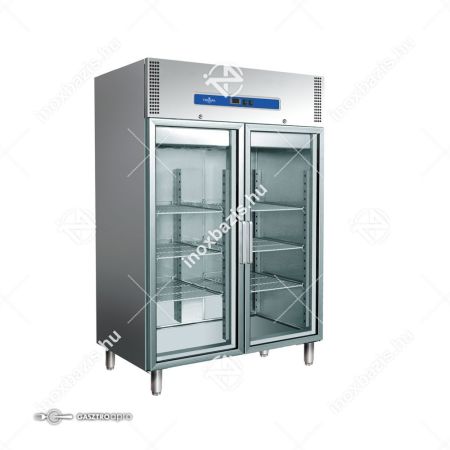 Eladó új! Hűtőszekrény álló 1200 literes dupla üvegajtós rozsdamentes ipari háttérhűtő Ferrara-Cool...
