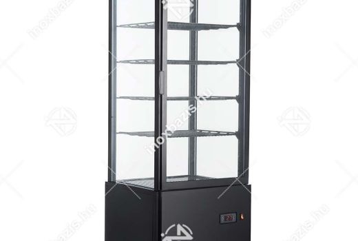 ELADÓ ÚJ! Bemutató hűtővitrin négy oldalról üvegezett 98 liter fekete ipari Ferrara-Cool