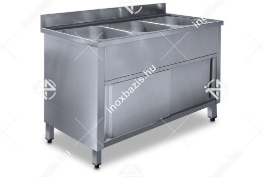 ELADÓ ÚJ! Ipari mosogató szekrény hárommedencés 40x40x30 külső méret: 140x60x85 cm
