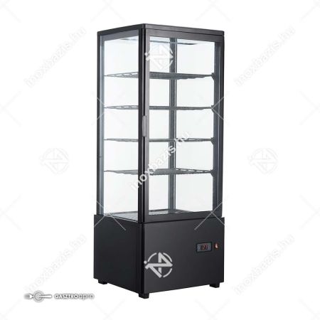 ELADÓ ÚJ! Bemutató hűtővitrin négy oldalról üvegezett 98 liter fekete ipari Ferrara-Cool
