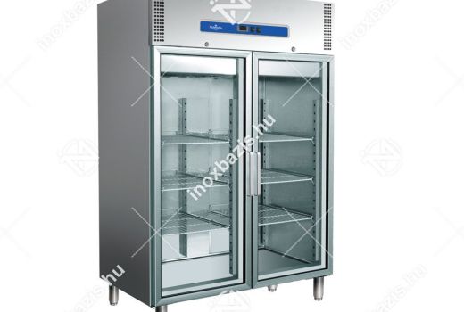 Eladó új! Hűtőszekrény álló 1200 literes dupla üvegajtós rozsdamentes ipari háttérhűtő Ferrara-Cool...