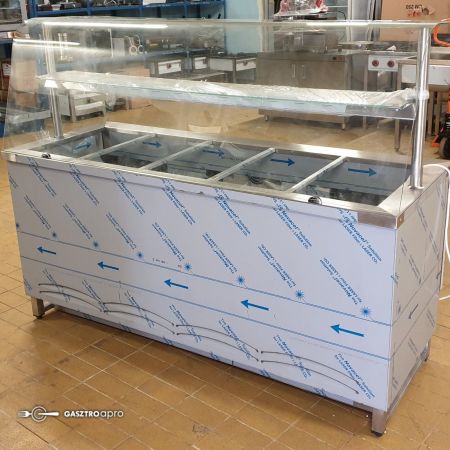 Hűtő pult 5xGN 1/1 alsó hűtött tárolóval, hajlított üveges felépítménnyel 1800MM
